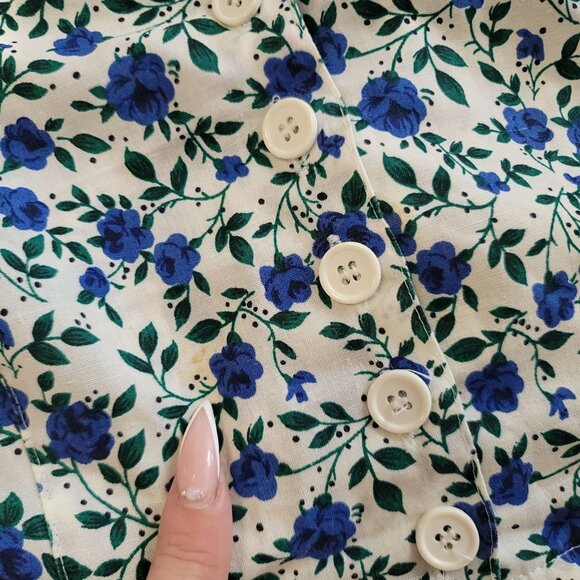 Bonjour bralette cropped buton front floral blue and white tank top size Medium - Picture 4 of 5